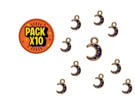 Dije Esmaltado Luna Negra Dorada Pequeña x 10 Unidades